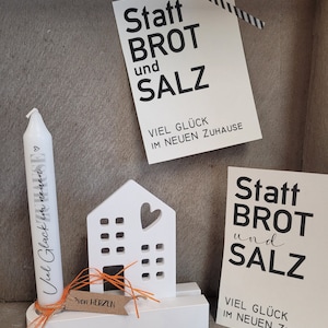 Geschenkset "Zum Einzug" - zum Umzug, zum Einzug, Häuschen, Kerze, Kerzenhalter, Geschenk, Viel Glück im neuen Zuhause, Karte, Brot, Salz