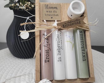 Trauerkerzen "Nimm dir was du brauchst" - Beerdigung, Trostlicht, UNVERGESSEN, in Erinnerung, Anteilnahme, Vergissmeinnicht, in Cellophan