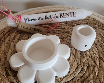 Kerzenständer 2 IN 1 mit Stabkerze - perfekt zum Muttertag, Danke Mama, Beste Mama, Schön das es dich gibt - Teelichthalter -