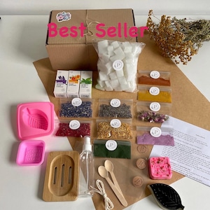 Kit para hacer jabón con base de 800 g – Aceites esenciales, flores secas – Regalo divertido para niños y adultos, listo para regalar.