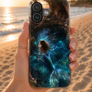 人魚のスマホケース｜魔法の海のラグーンiPhoneケース｜ファンタジーな海岸のビーチスマホカバー｜海好きのためのマーメイドコア風ギフト