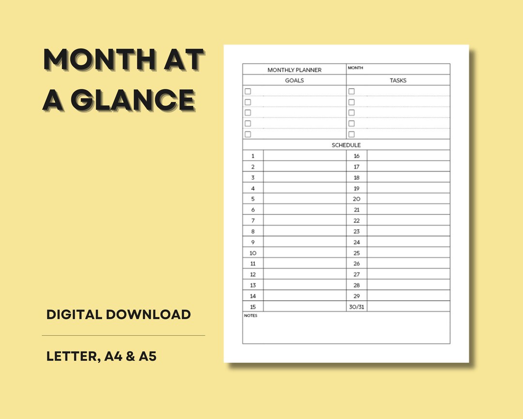 Monthly Schedule.pdf Printable Month at A Glance, Monthly Planner, Monthly Organizer ...