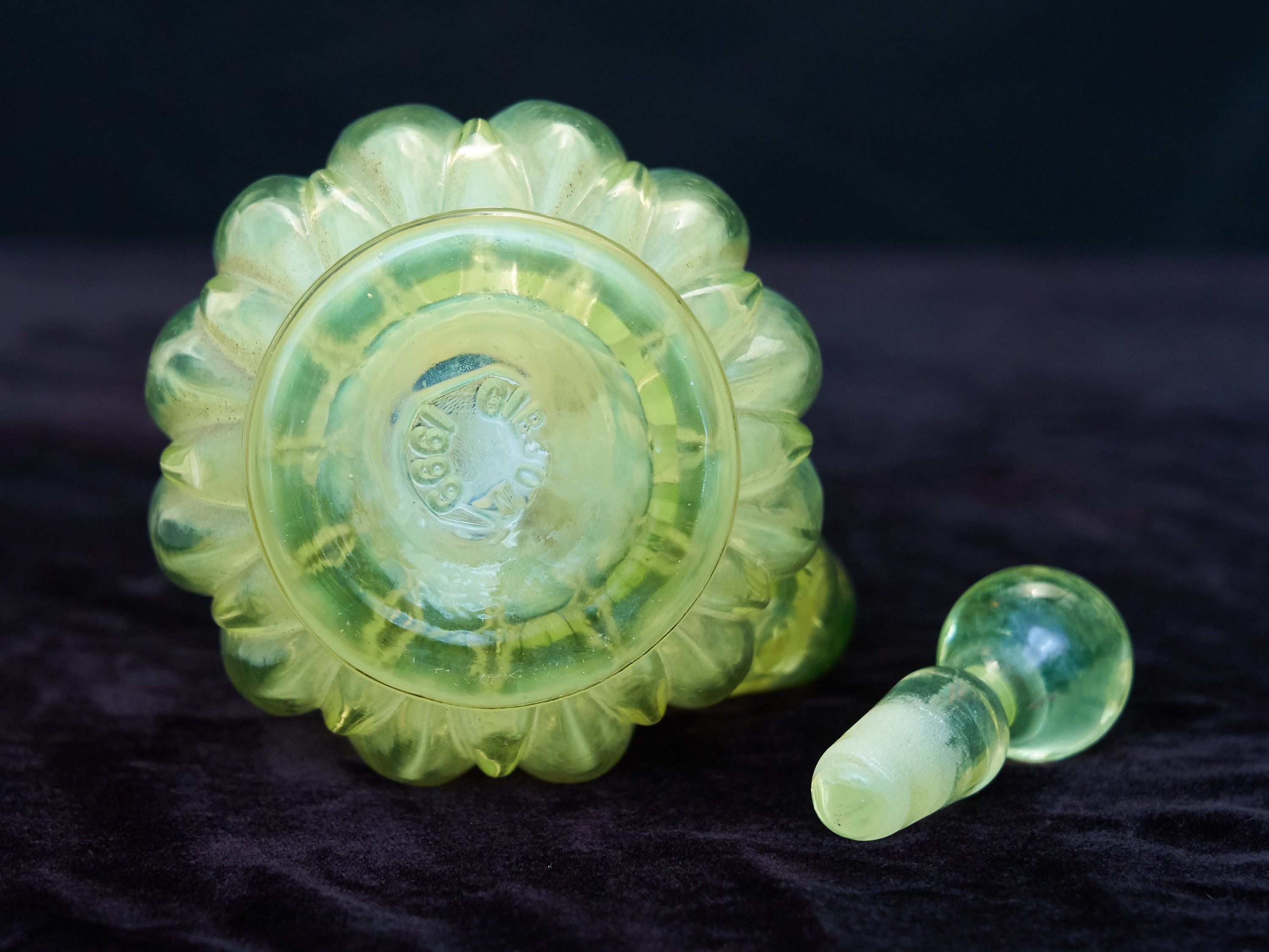 Gibson 1999 Vaseline Glass Cruet W/ Diamond Pattern Vintage Etsy