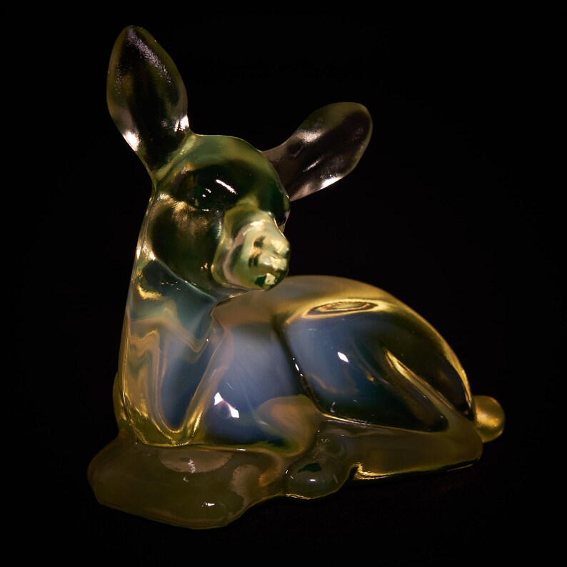 Fenton Vaseline Glass Faun Deer Vintage Yellow Uranium Glass Etsy