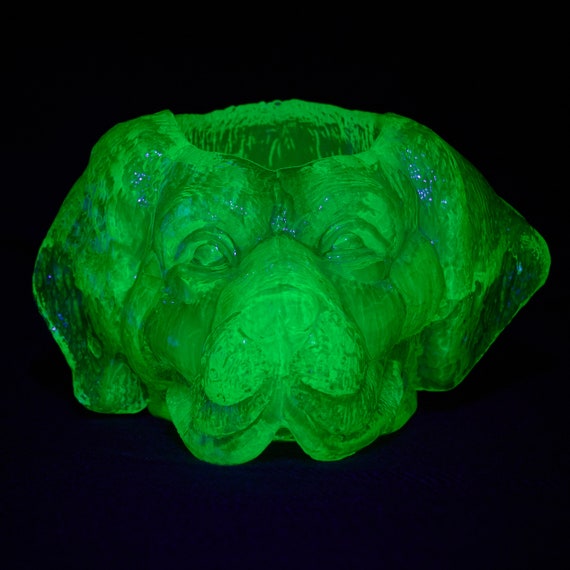 Vaseline Glass Dog Head Toothpick / Match Holder Vintage Etsy