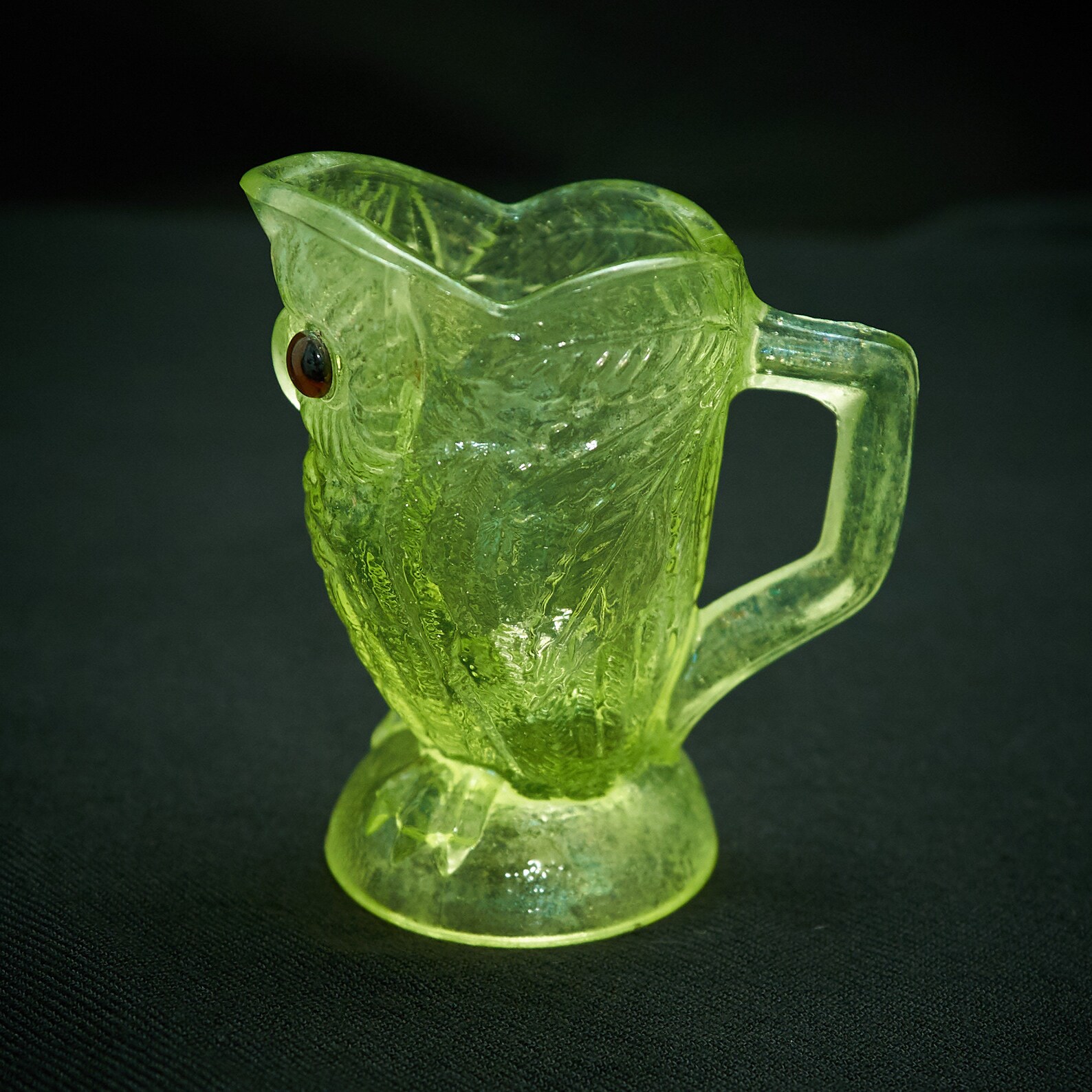 Vaseline Glass Owl Syrup Pitcher Vintage Yellow Uranium Glass Etsy