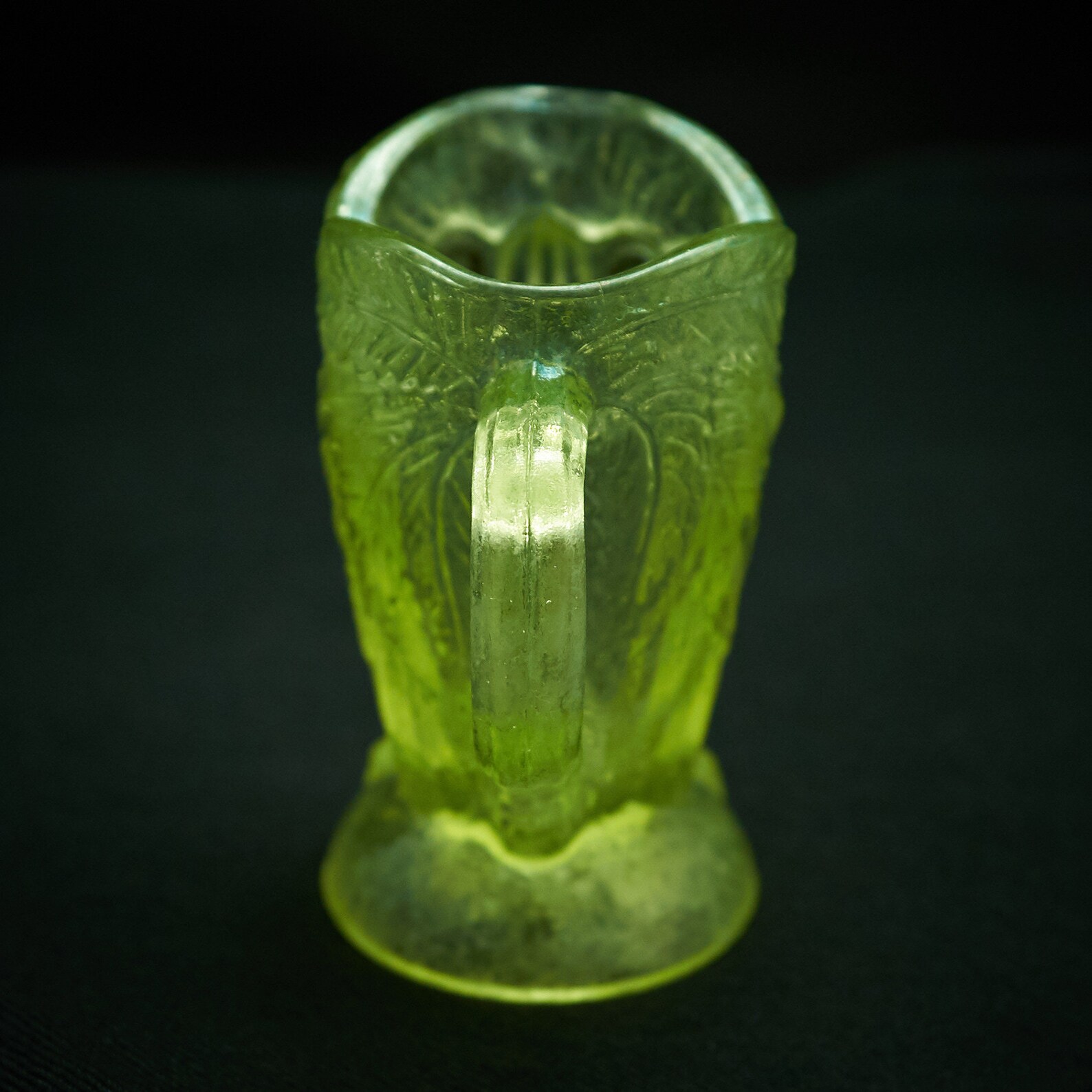 Vaseline Glass Owl Syrup Pitcher Vintage Yellow Uranium Glass Etsy