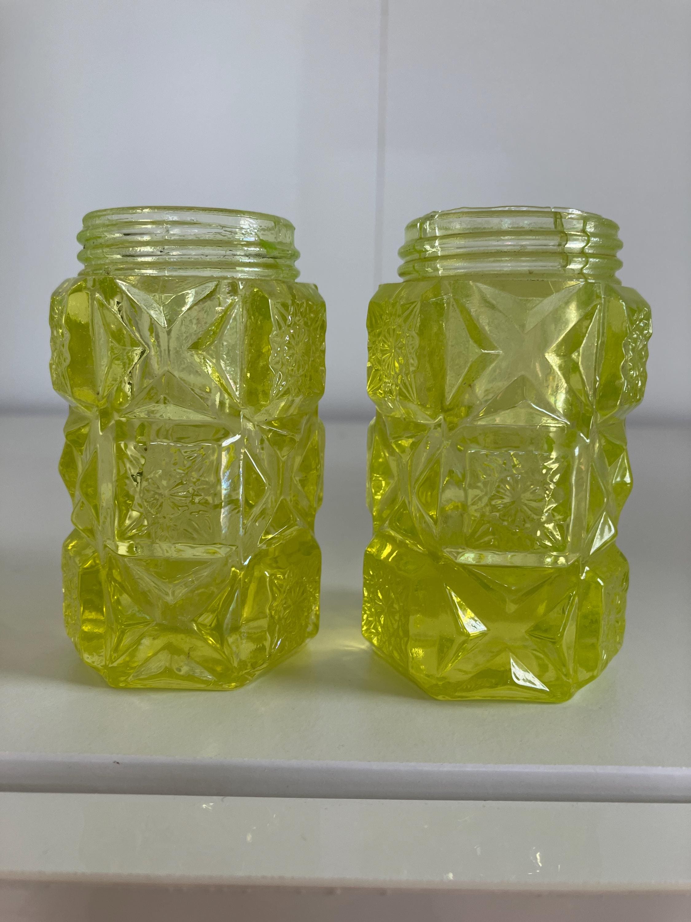 Vaseline Glass Salt and Pepper Shakers - Etsy