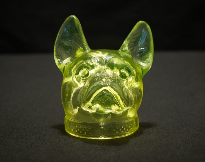 Boyd Vaseline Glass Bulldog Head, Vintage Yellow Uranium Glass Etsy