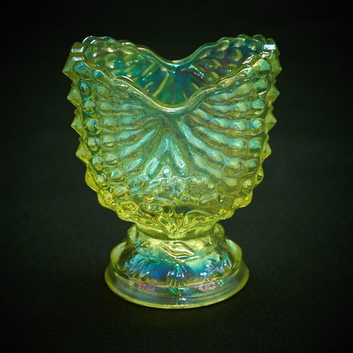 Vaseline Glass Open Salt Vintage Yellow Uranium Glass Etsy