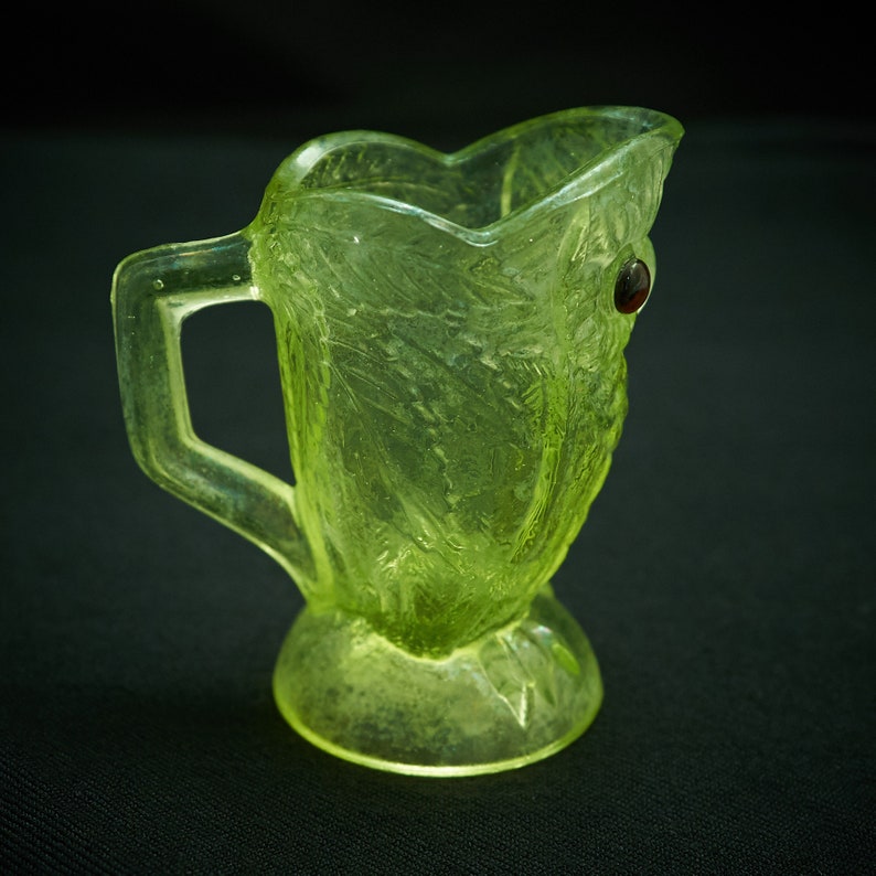 Vaseline Glass Owl Syrup Pitcher Vintage Yellow Uranium Glass Etsy