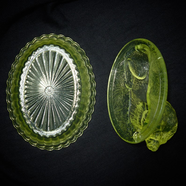 Westmoreland Vaseline Glass Lion Candy Dish Vintage Yellow Etsy