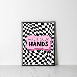 Housewarming gifts, Bathroom Wall Art, Wash your hands, Home Decor, Printable Art, Checkered Wall Art