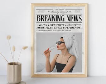 Trendy Newspaper Wall Art: Lash Tech Printable Wall Art, Gifts, Salon Wall Art, Lash Tech Wall Art, Lash Artist, Salon Decor, Breaking News