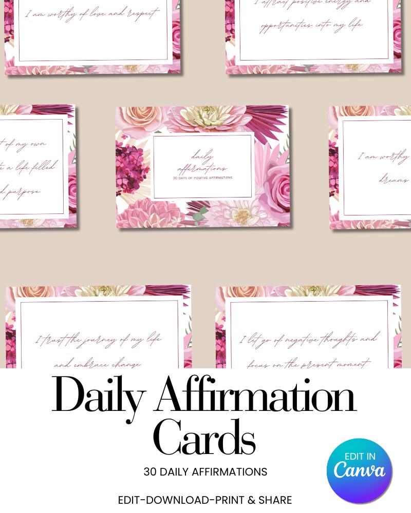 Daily Affirmation Cards, Printable Affirmation Cards, Digital Daily ...