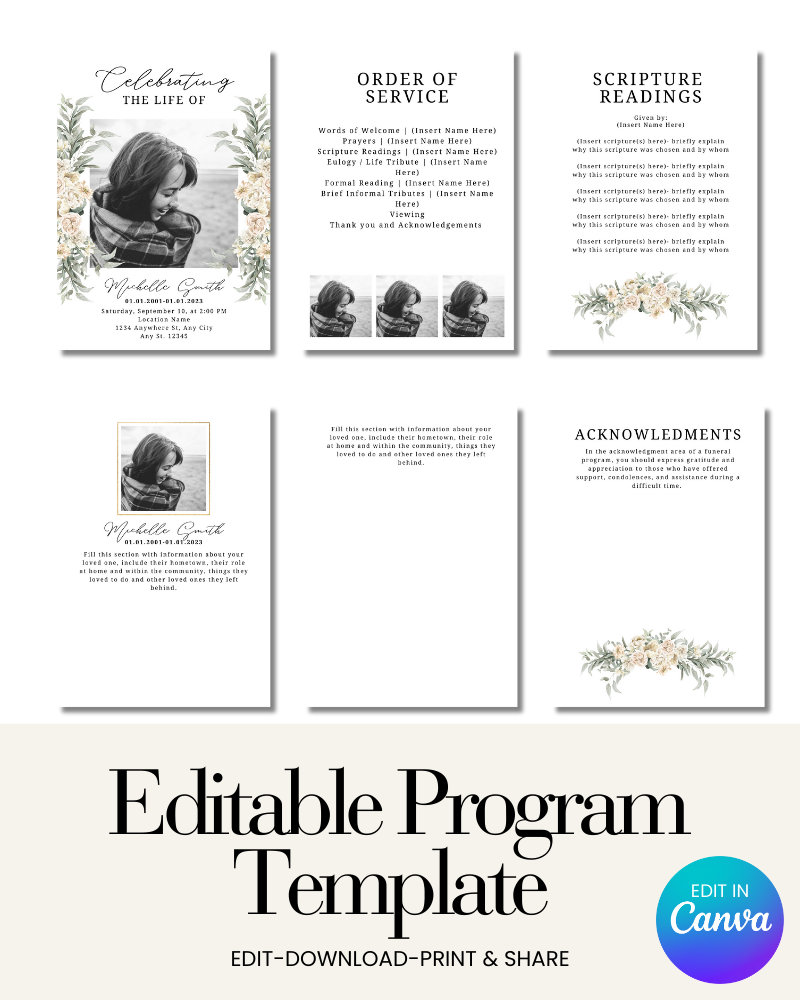 Editable Funeral Program Template Printable Funeral Program - Etsy