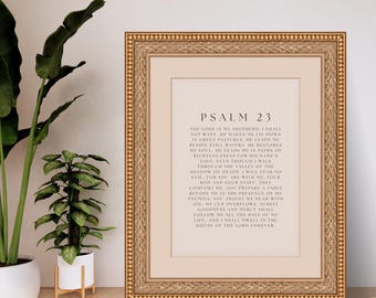 Psalm 23 Beige Printable Wall Art, Minimal Bible Verse Prints, Christian Home Decor, Scripture Poster, Faith Poster, Vintage Wall Art