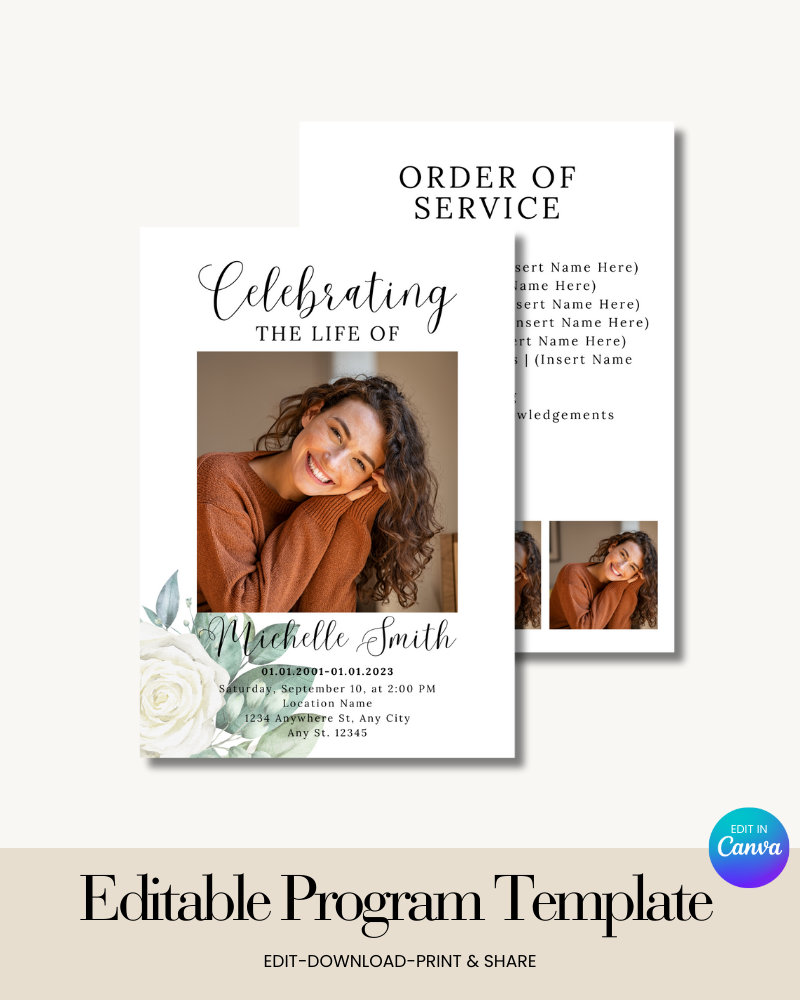 Funeral Program Template Celebration of Life Template - Etsy