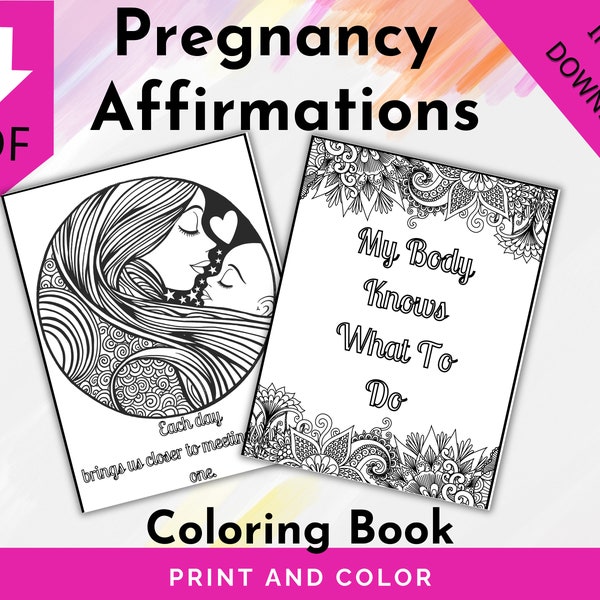 Pregnancy Affirmation Coloring Book, Coloring Affirmations, Pregnancy Affirmatyions, Prenatal Positivity