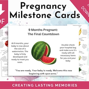 Carte di pietra miliare della gravidanza, tracker mensile del pancione, rivelazione del genere e carte del primo calcio, stampabili, regalo per la doccia del bambino
