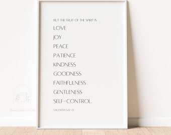Fruit of the Spirit digital download print, printable bible verse, Galatians 5:22-23, black and white, minimalist