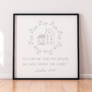 As for me and my house, Joshua 24:15, printable bible verse, digital download, floral Christian wall art