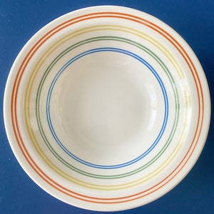 Mount Clements Pottery, Set of 2-8.5” Bowls, Rainbow-Striped Rim, Multicolor Bowls