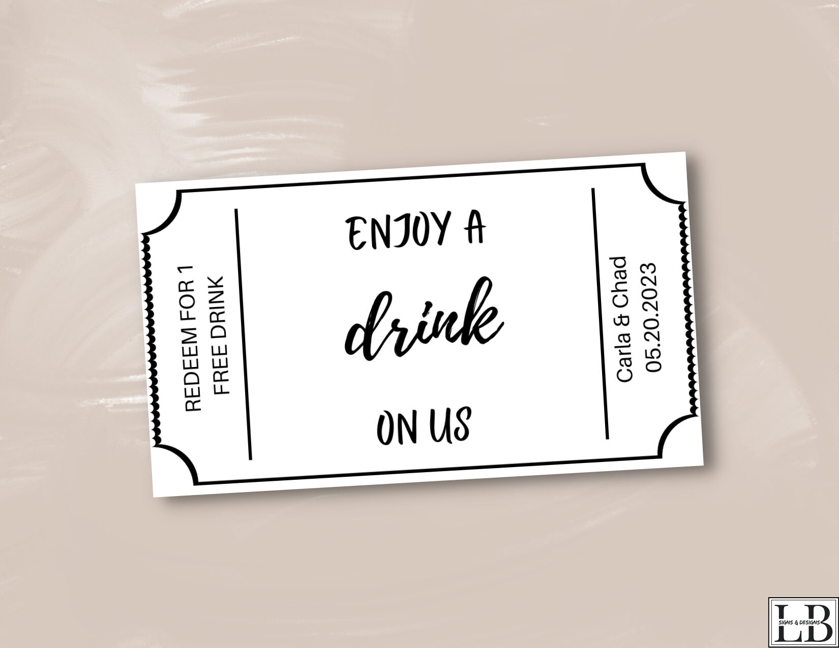 Drink Ticket Template 4, Instant Download, Printable Drink Template ...