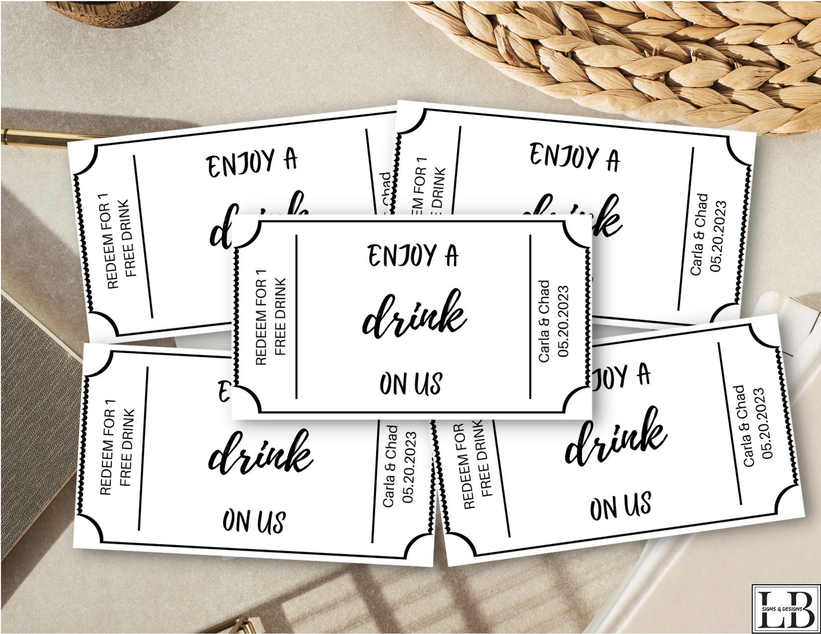 Drink Ticket Template 4, Instant Download, Printable Drink Template ...