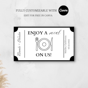 Meal Ticket Template #1, Instant Download, Printable Meal Template, Meal Tickets for Wedding or Event, Canva Template