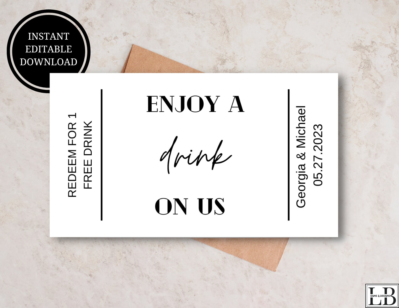 Printable Drink Ticket Drink Tickets Printable Beverage Ticket