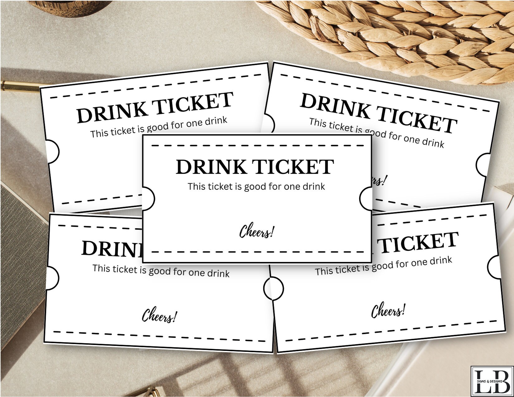 Drink Ticket Template 6, Instant Download, Printable Drink Template ...