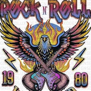 Rock N Roll World Tour, png-bestand: vintage adelaar-gitaarontwerp uit de jaren 80 voor T-shirts en posters