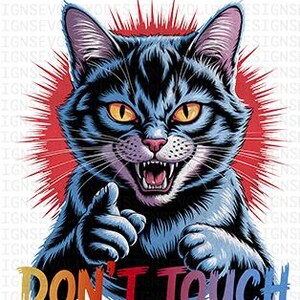 Retro Angry Cat PNG: Don't Touch My Phone Sticker Design (Digital Download)