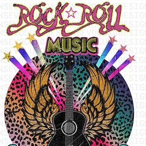 Rock and Roll Gitarre PNG: Flügel, Leopard, Grunge Sublimation