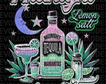 Midnight Margarita Tequila Agave Graphic t sirt Lemon salt party time Fiesta tee Mexico Style  Sublimation DTF DTG Print PNG File