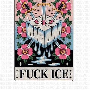 Melting Ice Tattoo Flash PNG – Vintage Sword & Flower Art, Traditional Flash Style Graphic Design