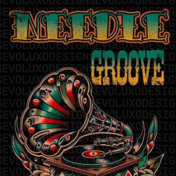 Needle Groove Art Digital Sublimation DTF DTG Print PNG FileT Shirt  Tattoo Apparel Distressed Record Graphic Classic Tattoo Style Wear