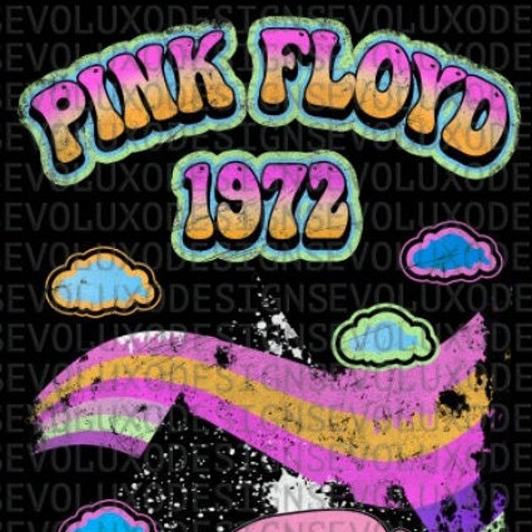 Pink Floyd Vintage Regenbogen Digital Sublimation DTF DTG Druck PNG Datei Rock Band 70er 80er Jahre Psychedelic T-Shirt Distressed Grunge Fan Art