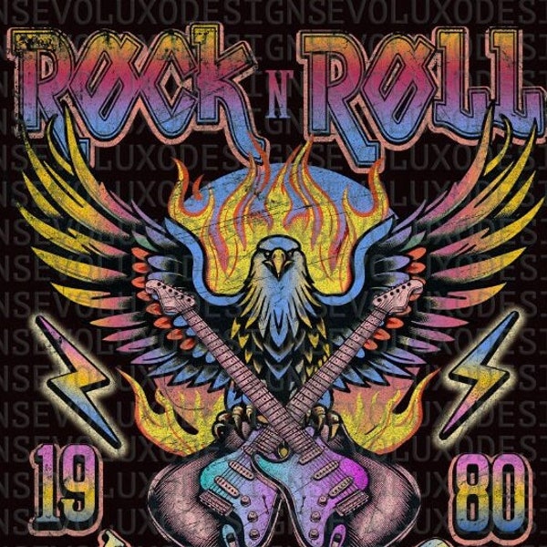 Rock n Roll Eagle Star Wings Guitars Bolt World tour Rainbow flash  Digital Sublimation DTF DTG Print PNG File Rock T Shirt