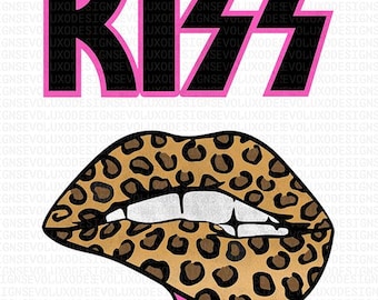 Kiss Lips Leopard Print PNG: Rock Sublimation Design (Digital Download)