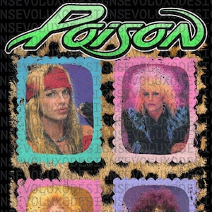Poison Distressed Frame Logo Digital Sublimation DTF DTG Print PNG File Rock Band 80s T Shirt Leopard Fan Art