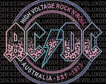 【HI FI FNK】ACDC Printed Top ACDC Distressed Pink Leopard Pattern T Shirt Logo Design PNG