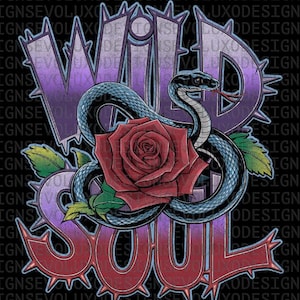 Wild Soul Distressed Vintage Digital Sublimation DTF DTG Imprimir arquivo PNG Mystical Wild Soul Art Snake e design de letras
