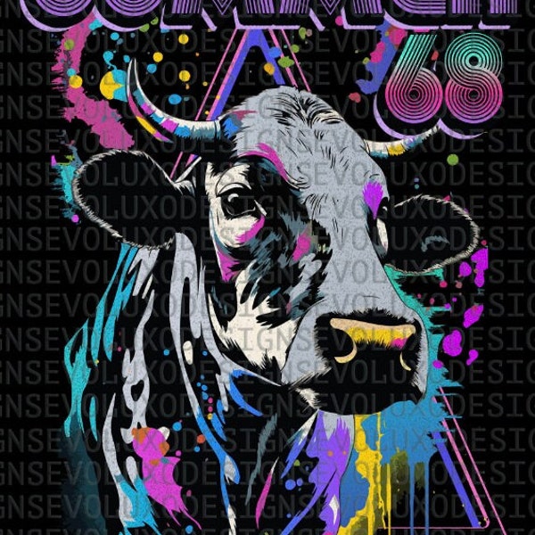 Summer Cow psychedelic style Pink Colors floyd Cow Rock n roll Digital Sublimation DTF DTG Print PNG File T Shirt