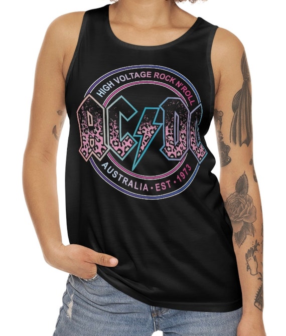 【HI FI FNK】ACDC Printed Top ACDC Distressed Pink Leopard Pattern T Shirt Logo Design PNG