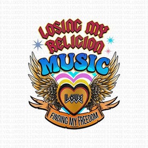 Losing My Religion PNG – Retro Rock Heart with Wings, Music Sublimation Design, Love & Freedom Quote Clipart, Digital Download