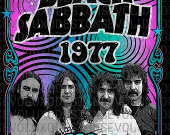 Diseño psicodélico de Black Sabbath Ámsterdam 1977 (archivo digital PNG)