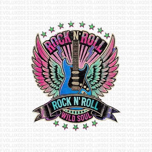 Rock N Roll PNG, vintage elektrische gitaar clipart, retro Wings muziek afdrukbaar, rockband T-shirt sublimatie ontwerp, Wild Soul