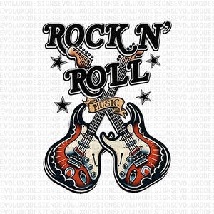 Rock ’N’ Roll Music Vintage Distressed Guitar Art – High-Res 300 DPI Sublimation PNG for POD Apparel & Unique Gifts